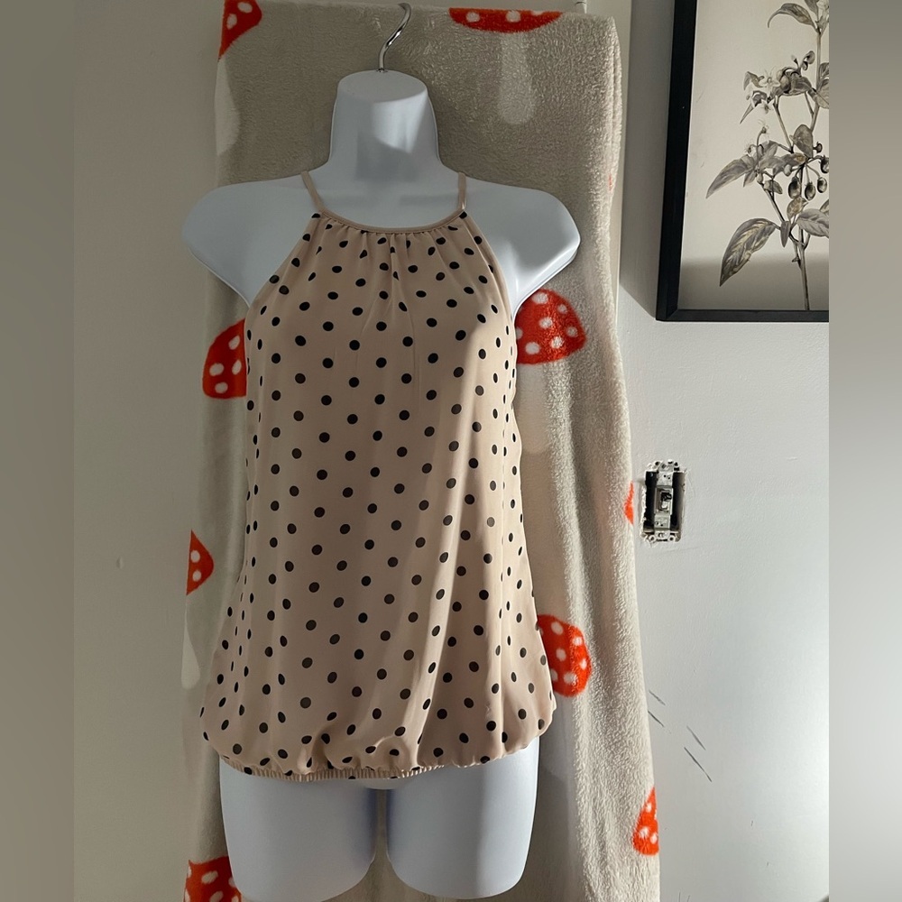 EXPRESS beige/Black Polka Dot Sheer Lined Halter Top size XS